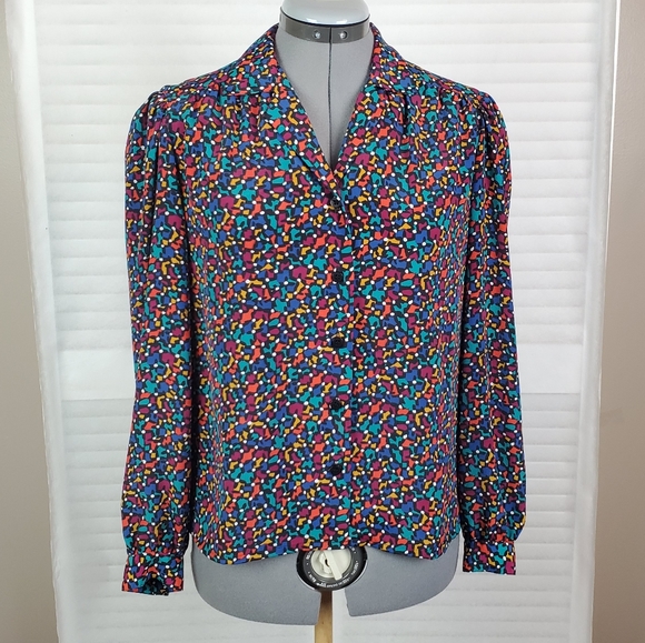 Vintage 90's abstract print button down top 6P - Picture 2 of 6